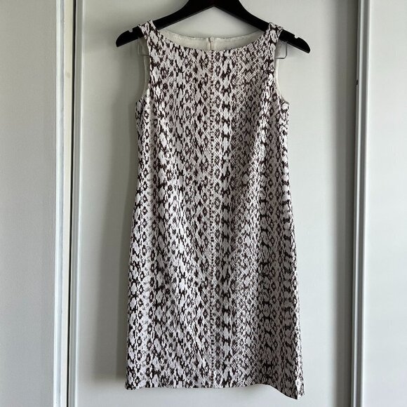 Max Mara | Brown & White Cotton Blend Round Neck Sleeveless Back Zip Dress - Picture 6 of 9